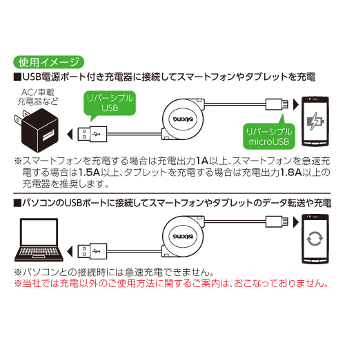 商品写真3 THC72SRK「WリバーシブルmicroUSBケーブルコードリール」