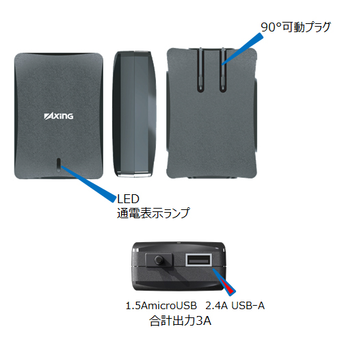 商品写真3 TA19SUK「ACチャージャー　3A　microUSB+USB」