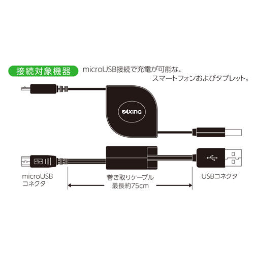 商品写真3 THC04SDK「microUSB巻取りｹｰﾌﾞﾙ 2A充電・通信対応」